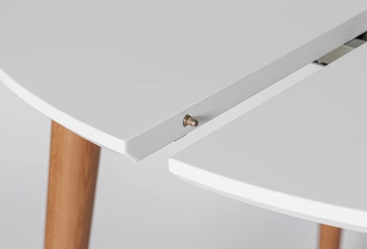 Обеденный круглый раздвижной стол Белая Эмаль д. 90 см МДФ ножки светлый орех в Самаре - изображение 4