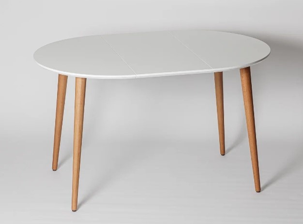 Обеденный круглый раздвижной стол Белая Эмаль д. 90 см МДФ ножки светлый орех в Самаре - изображение 9