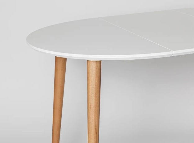 Обеденный круглый раздвижной стол Белая Эмаль д. 100 см МДФ ножки светлый орех в Тольятти - изображение 10