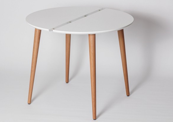 Обеденный круглый раздвижной стол Белая Эмаль д. 90 см МДФ ножки светлый орех в Самаре - изображение 1
