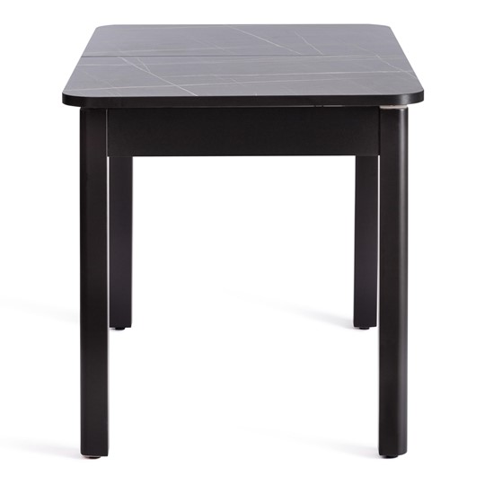 Кухонный раздвижной стол ALIGERY ЛДСП/HPL/опора-массив березы, 130х75+30х75, Мрамор чёрный/чёрный арт.20607 в Самаре - изображение 1