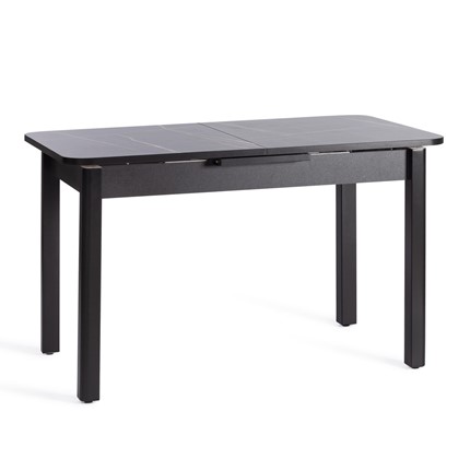 Кухонный раздвижной стол ALIGERY ЛДСП/HPL/опора-массив березы, 130х75+30х75, Мрамор чёрный/чёрный арт.20607 в Самаре - изображение