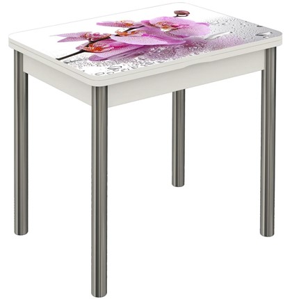 Кухонный стол раскладной Бари хром №6 Фотопечать (Цветы №55) в Самаре - изображение