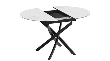 Кухонный раздвижной стол Бергамо Тип 1 (Черный муар/Стекло матовое белый мрамор) в Самаре - предосмотр 3