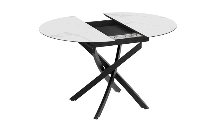 Кухонный раздвижной стол Бергамо Тип 1 (Черный муар/Стекло матовое белый мрамор) в Самаре - изображение 3