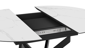 Кухонный раздвижной стол Бергамо Тип 1 (Черный муар/Стекло матовое белый мрамор) в Самаре - предосмотр 4