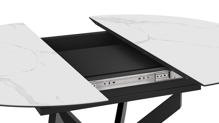 Кухонный раздвижной стол Бергамо Тип 1 (Черный муар/Стекло матовое белый мрамор) в Самаре - изображение 4