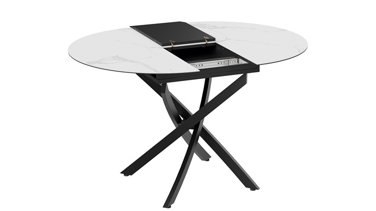 Кухонный раздвижной стол Бергамо Тип 1 (Черный муар/Стекло матовое белый мрамор) в Самаре - изображение 5