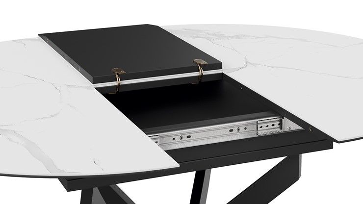 Кухонный раздвижной стол Бергамо Тип 1 (Черный муар/Стекло матовое белый мрамор) в Самаре - изображение 6