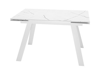 Кухонный стол раздвижной DikLine DKL140 Керамика Белый мрамор/опоры белые (2 уп.) в Самаре - предосмотр