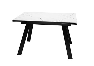 Кухонный раздвижной стол DikLine DKL140 Керамика Белый мрамор/опоры черные (2 уп.) в Самаре - предосмотр