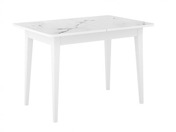 Кухонный стол раздвижной Dikline M110 Белый/стекло белый мрамор сатин/ножки MM белые в Самаре - предосмотр