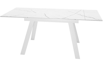 Кухонный стол раскладной DikLine SKM140 Керамика Белый мрамор/подстолье белое/опоры белые (2 уп.) в Сызрани - предосмотр 1