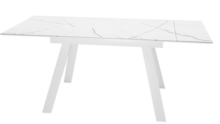 Кухонный стол раскладной DikLine SKM140 Керамика Белый мрамор/подстолье белое/опоры белые (2 уп.) в Сызрани - изображение 1