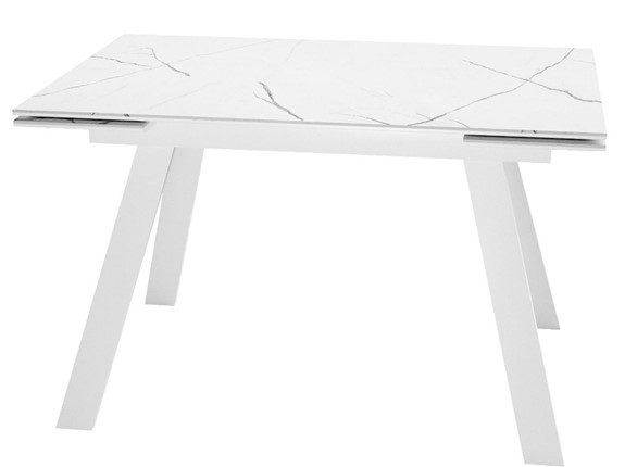 Кухонный стол раскладной DikLine SKM140 Керамика Белый мрамор/подстолье белое/опоры белые (2 уп.) в Сызрани - изображение