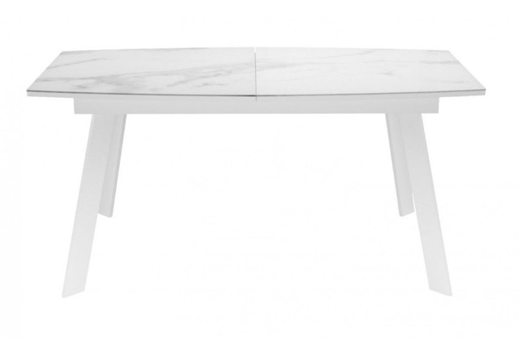 Обеденный раздвижной стол Dikline XLS160 мрамор белый глянец/ножки белые в Самаре - изображение 1