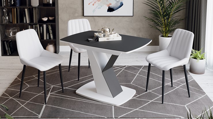 Кухонный стол раздвижной Гарда тип 1, цвет Белый/Стекло матовое черный графит в Тольятти - изображение 2