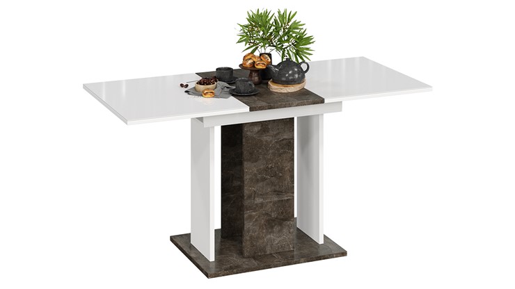 Кухонный раскладной стол Кёльн тип 1 (Ателье темный, Белый, Стекло Белый глянец) в Самаре - изображение 1