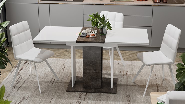 Кухонный раскладной стол Кёльн тип 1 (Ателье темный, Белый, Стекло Белый глянец) в Самаре - изображение 3