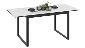 Кухонный раздвижной стол Маркус Тип 1 (Черный муар, Стекло белый мрамор) в Самаре - предосмотр 1