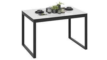 Кухонный раздвижной стол Маркус Тип 1 (Черный муар, Стекло белый мрамор) в Самаре