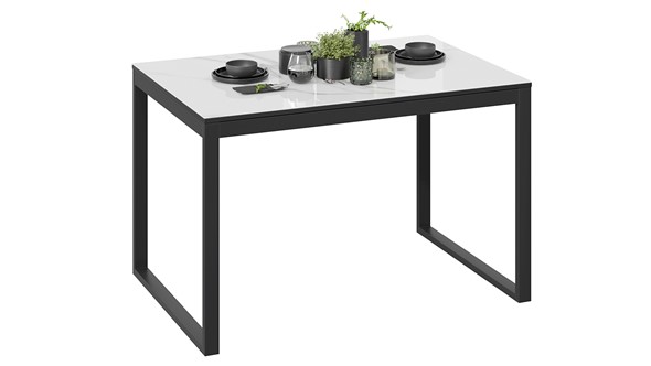 Кухонный раздвижной стол Маркус Тип 1 (Черный муар, Стекло белый мрамор) в Самаре - изображение
