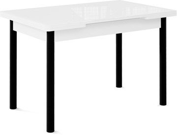 Кухонный стол раздвижной Милан-1 EVO, ноги металлические черные, стекло белое/серый в Самаре - предосмотр