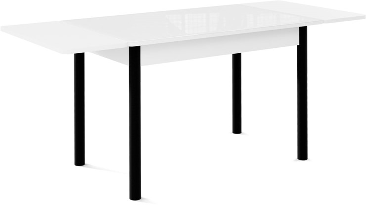Кухонный стол раздвижной Милан-1 EVO, ноги металлические черные, стекло белое/серый в Самаре - изображение 1