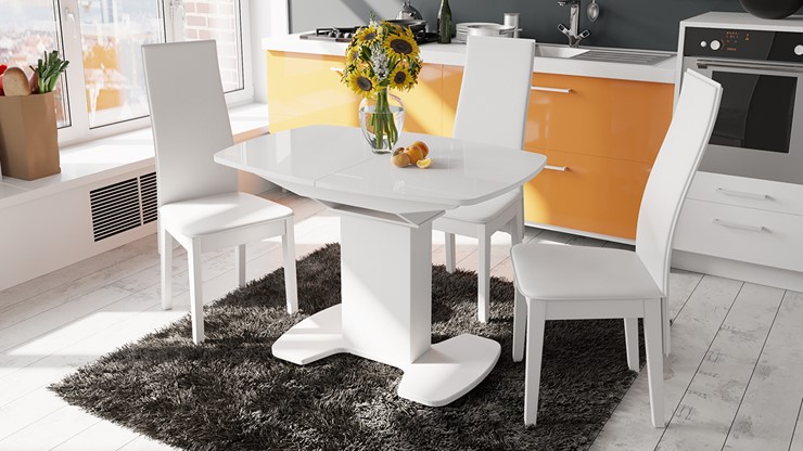 Обеденный раздвижной стол Портофино (СМ(ТД)-105.02.11(1)), цвет Белый глянец/Стекло белое в Самаре - изображение 2