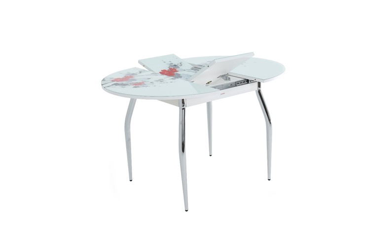 Кухонный раздвижной стол Ривьера - Круг, ноги метал. крашеные №24, ФП (Цветы №11) в Самаре - изображение 2