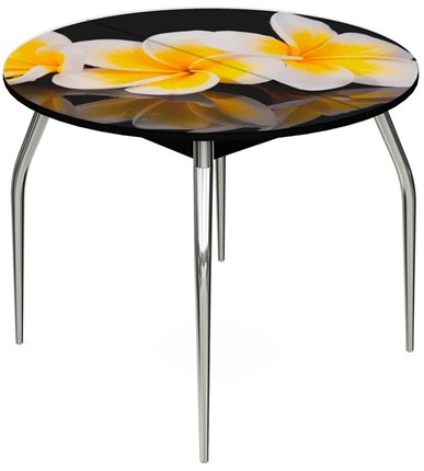 Кухонный раздвижной стол Ривьера - Круг, ноги метал. крашеные №24, ФП (Цветы №11) в Тольятти - изображение