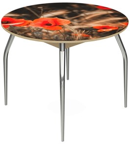 Кухонный раздвижной стол Ривьера - Круг, ноги метал. крашеные №24, ФП (Цветы №38) в Самаре