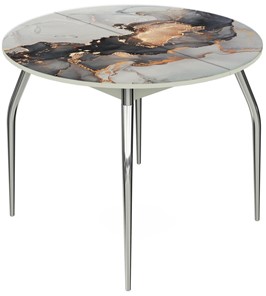 Кухонный стол раскладной Ривьера - Круг, ноги метал. крашеные №24, ФП (Мрамор №19) в Самаре