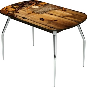 Кухонный стол раздвижной Ривьера исп.1 ноги метал. крашеные №24 Фотопечать (Кофе №25) в Тольятти