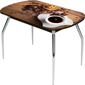 Кухонный стол раскладной Ривьера исп.2 ноги  хром. №5 Фотопечать (Кофе №14) в Самаре