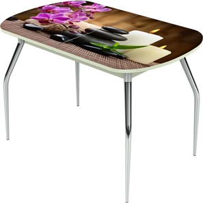 Кухонный стол раскладной Ривьера исп.2 ноги метал. крашеные №24 Фотопечать (Цветы №18) в Сызрани