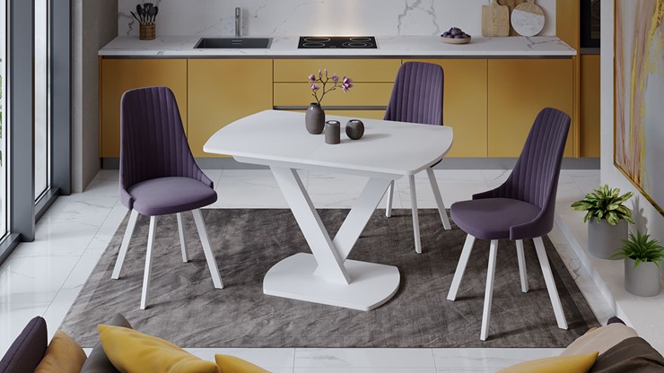 Кухонный раздвижной стол Салерно тип 1 (Белый муар/Стекло матовое белое) в Самаре - изображение 2