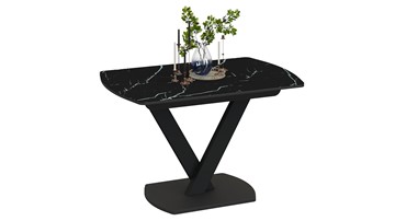Кухонный раскладной стол Салерно тип 1 (Черный муар/Стекло черный мрамор) в Самаре - предосмотр