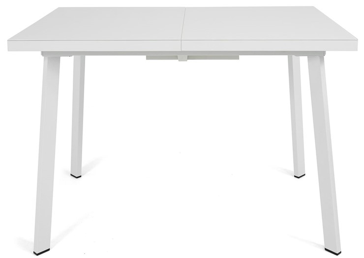 Кухонный стол раскладной Сальвадор-1G (ноги белые, стекло cristal/белый цемент) в Тольятти - изображение 1