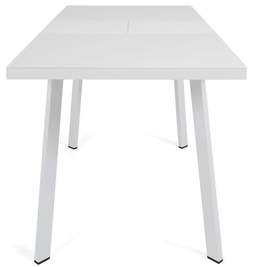 Кухонный стол раскладной Сальвадор-1G (ноги белые, стекло cristal/белый цемент) в Тольятти - изображение 4