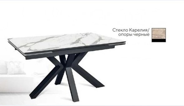 Кухонный раздвижной стол SFE 140, керамика карелия мрамор/ножки черные в Тольятти - изображение