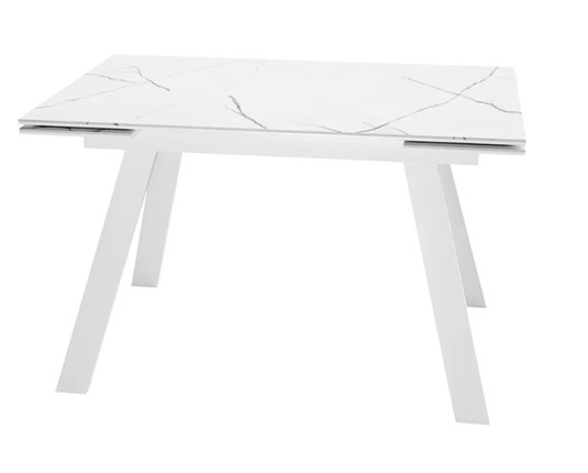 Кухонный раскладной стол SKL 140, керамика белый мрамор/подстолье белое/ножки белые в Тольятти - изображение
