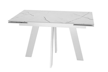 Кухонный раскладной стол SKM 120, керамика белый мрамор/подстолье белое/ножки белые в Сызрани - предосмотр