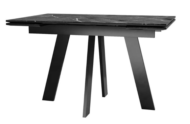 Кухонный стол раскладной SKM 120, керамика черный мрамор/подстолье черное/ножки черные в Тольятти - изображение 1