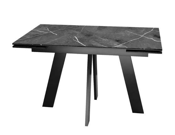 Кухонный стол раскладной SKM 120, керамика черный мрамор/подстолье черное/ножки черные в Тольятти - изображение