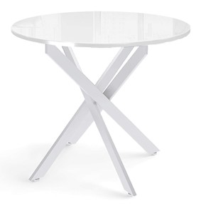 Кухонный обеденный стол Dikline Rs90 стекло белое(кромка белая)/ножки белые в Тольятти