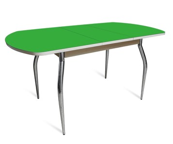 Обеденный раздвижной стол ПГ-02 СТ2, дуб молочный/зеленое стекло/35 хром гнутые металл в Тольятти - предосмотр