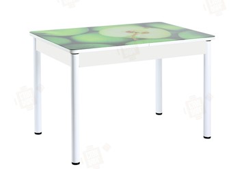 Кухонный стол раздвижной Айсберг-01 СТФ, белый/фотопечать зеленые яблоки/ноги крашеные в Сызрани