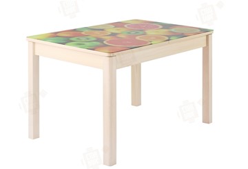 Кухонный раскладной стол Айсберг-01 СТФ, дуб/фотопечать фрукты/ноги массив квадратные в Самаре