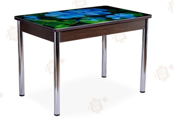Кухонный раздвижной стол Айсберг-01 СТФ, венге/фотопечать фиалка/ноги хром прямые в Самаре